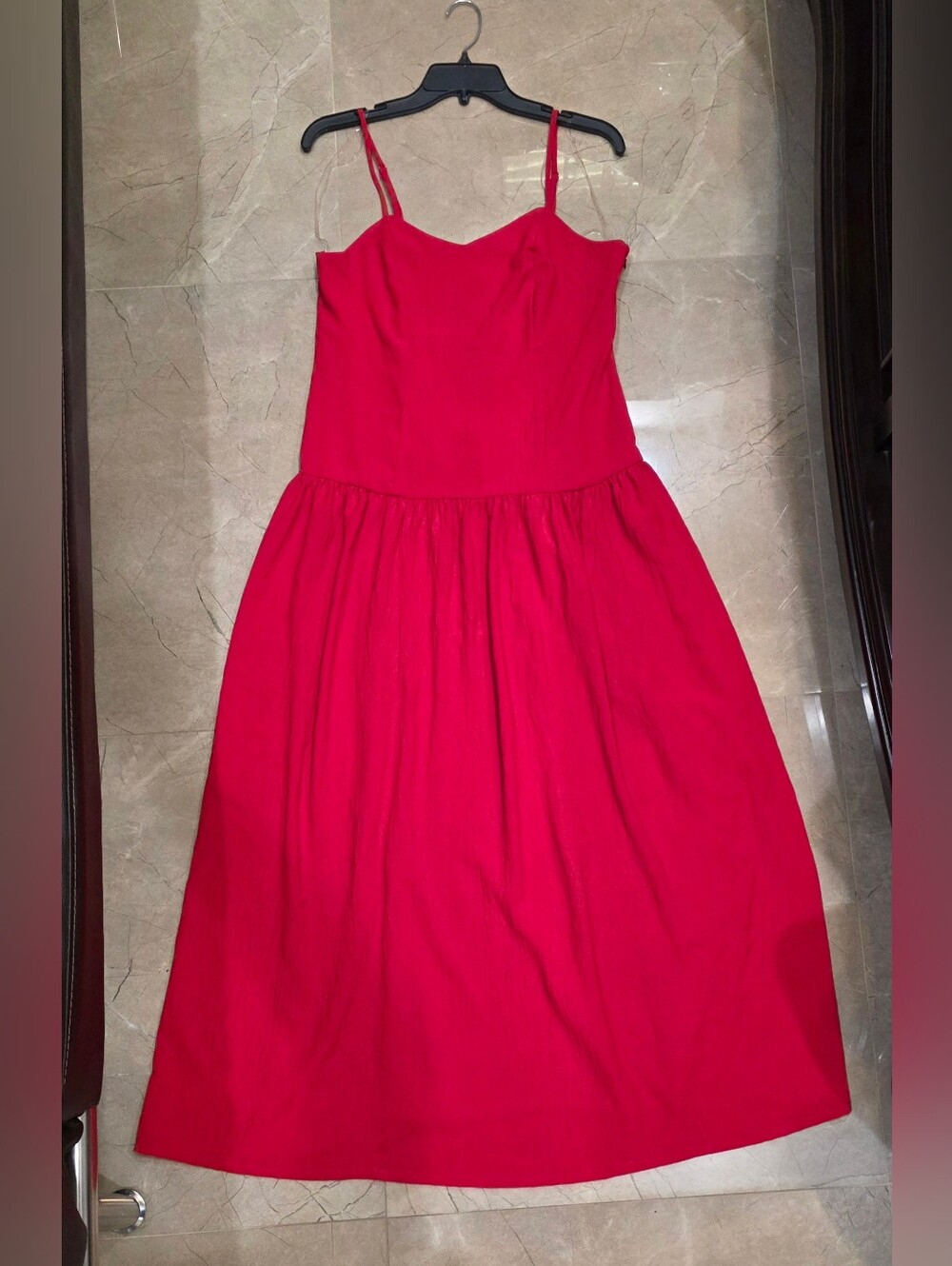 Red Spaghetti Strap Midi Dress